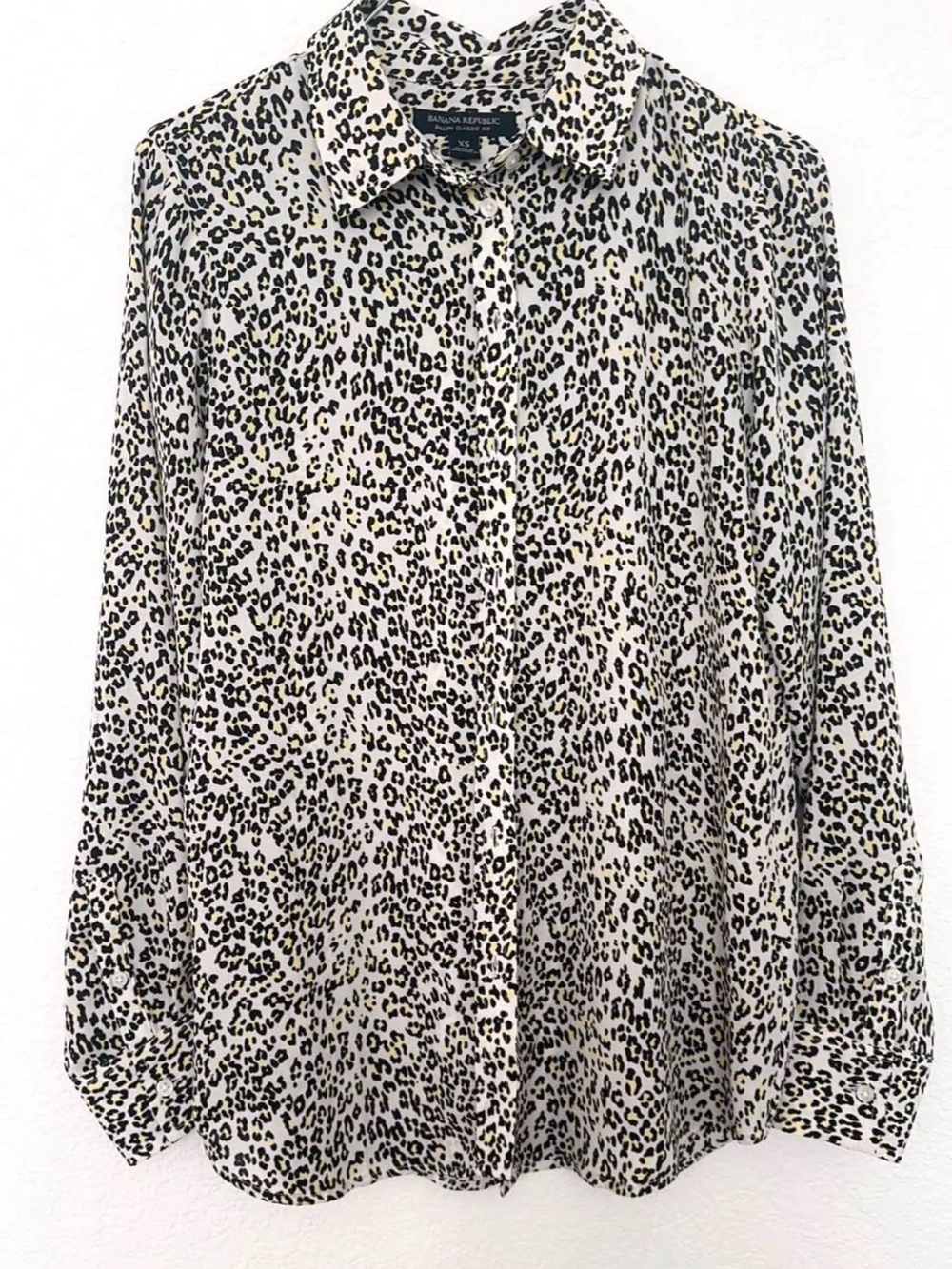 Banana Republic Leopard Print Button-Front Shirt - Black & Yellow on Cream